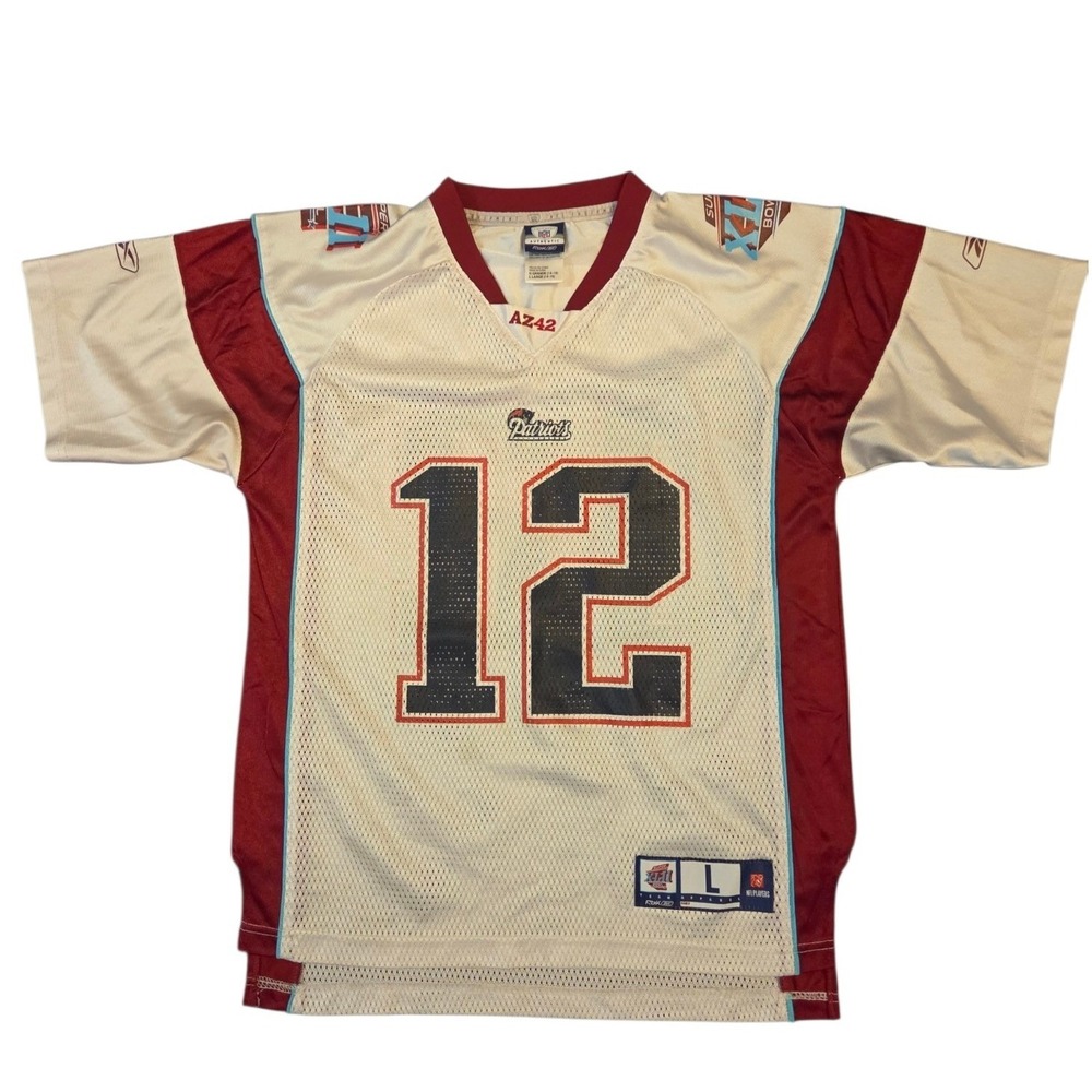 Kids Reebok Tom Brady New England Patriots Super Bowl XLII Jersey White Size L